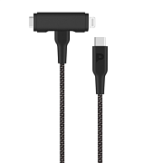 Кабель Powerology Braided USB-C - USB-C - Lightning, 1.2 м, 60 Вт, черный PCAB007BK