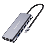 USB-Хаб Blupebble C11 11 в 1 4K HDMI, Ethernet, VGA, USB-C, 4x USB-A 3.0, TF/SD, Aux 3.5 мм, 100 Вт BP-C11MH-GY