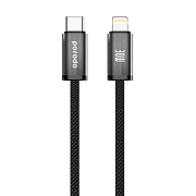 Кабель Porodo Woven Lightning - USB-C, 1.2 м, 30 Вт, черный PD-W30LC1-BK