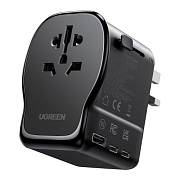 Универсальный адаптер для путешествий UGREEN USB-A, 2xUSB-C, 65 Вт, черный S550UGR