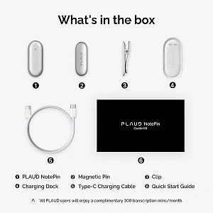 Диктофон с искусственным интеллектом GPT-5 Plaud Note Pin, серебристый PLNP-GY