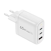 Сетевое зарядное устройство WiWU Ark USB-A, Dual USB-C, 65 Вт, белый Wi-U024