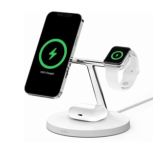 Беспроводное зарядное устройство 3 в 1 Belkin Boost Charge Pro с MagSafe Qi2, 15 Вт, белый, Для других стран BLQI215W-WH