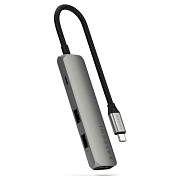 Адаптер Satechi 4 в 1 2x USB-A, HDMI 4K/60Гц, USB-C 100 Вт, серый ST-P4SM