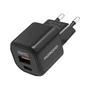 Сетевое зарядное устройство Porodo Dual Port USB-A, USB-C, 20 Вт, черный PD-FWCH060-L-BK
