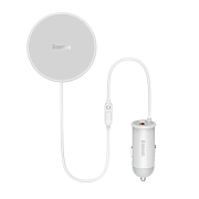 Автомобильное зарядное устройство Baseus USB-A, 15 Вт, с беспроводным ЗУ, магнитный, белый BUA-40W